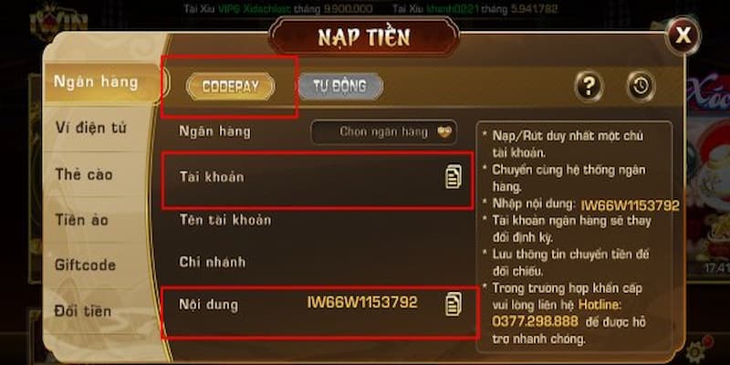 Các phương thức nạp tiền IWIN